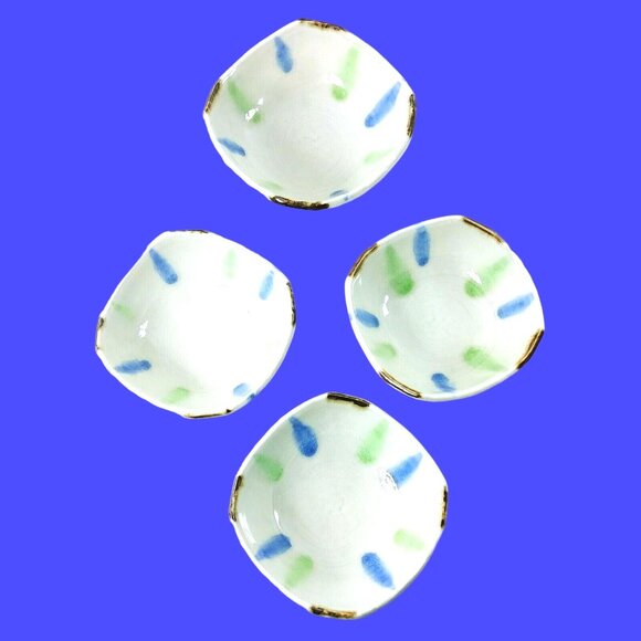 Footed Bowls Dipping Candy Nut Serving Gold Corner Accents Ceramic Set of 4 - Picture 3 of 6